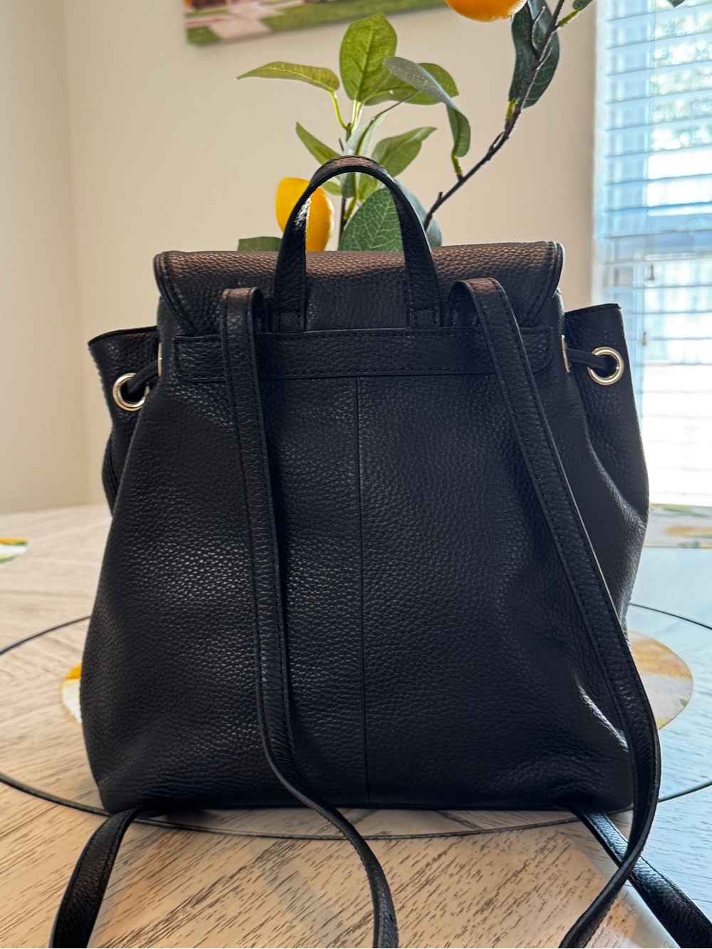 Kate Spade Leila Medium Flap Black Pebbled Leather Backpack - Picture 4 of 16